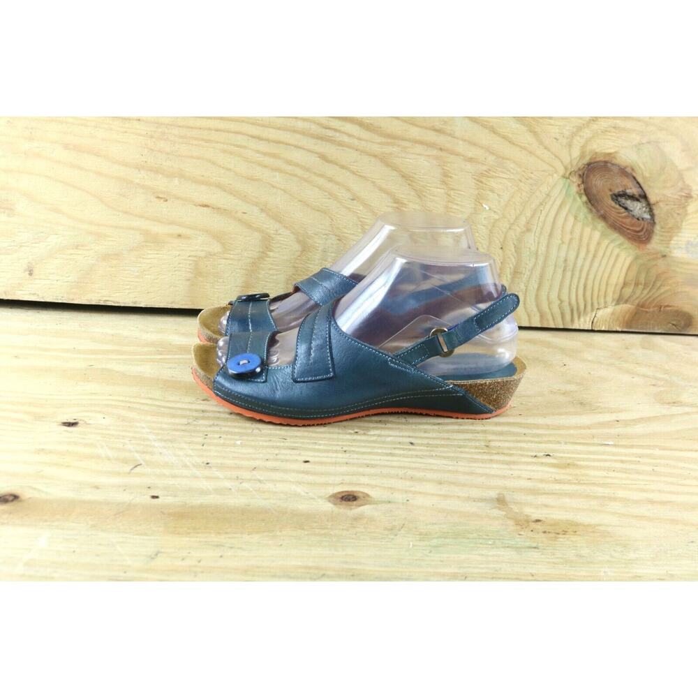 Sergio Tomani Sandals Womens Sz 7.5 Ada BlueLeather 38 Wedge Slip On Colombia